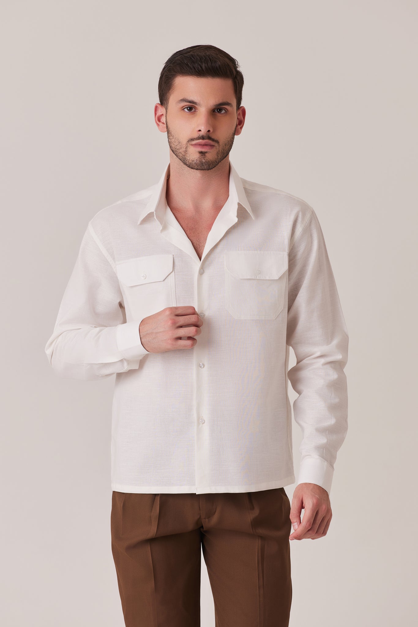 CAMISA DE LINO ALGODÓN BOLSILLO SAFARI