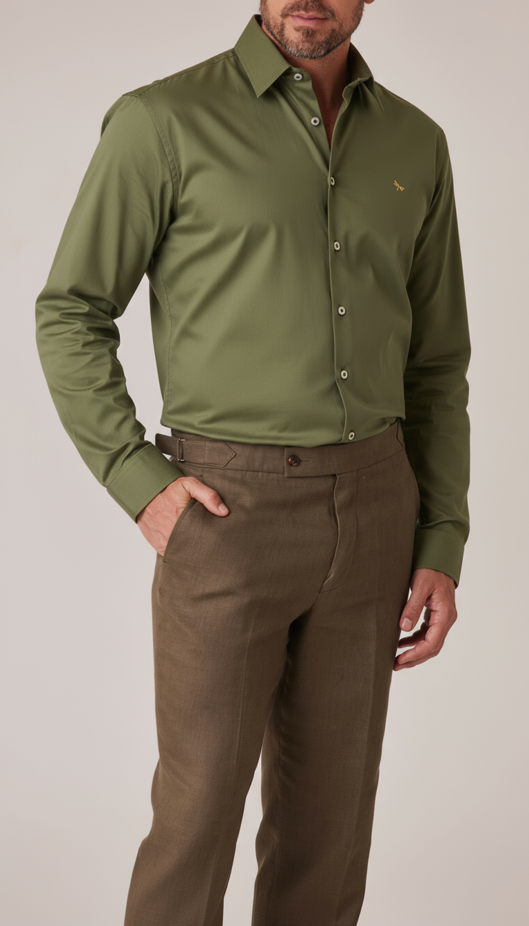 CAMISA DE ALGODON OLIVO/LIB OCRE