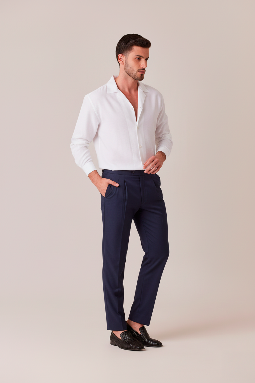 PANTALÓN DE PRETINA DOBLE AZUL NAVY