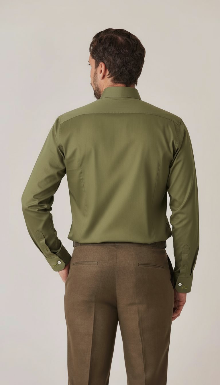 CAMISA DE ALGODON OLIVO/LIB OCRE