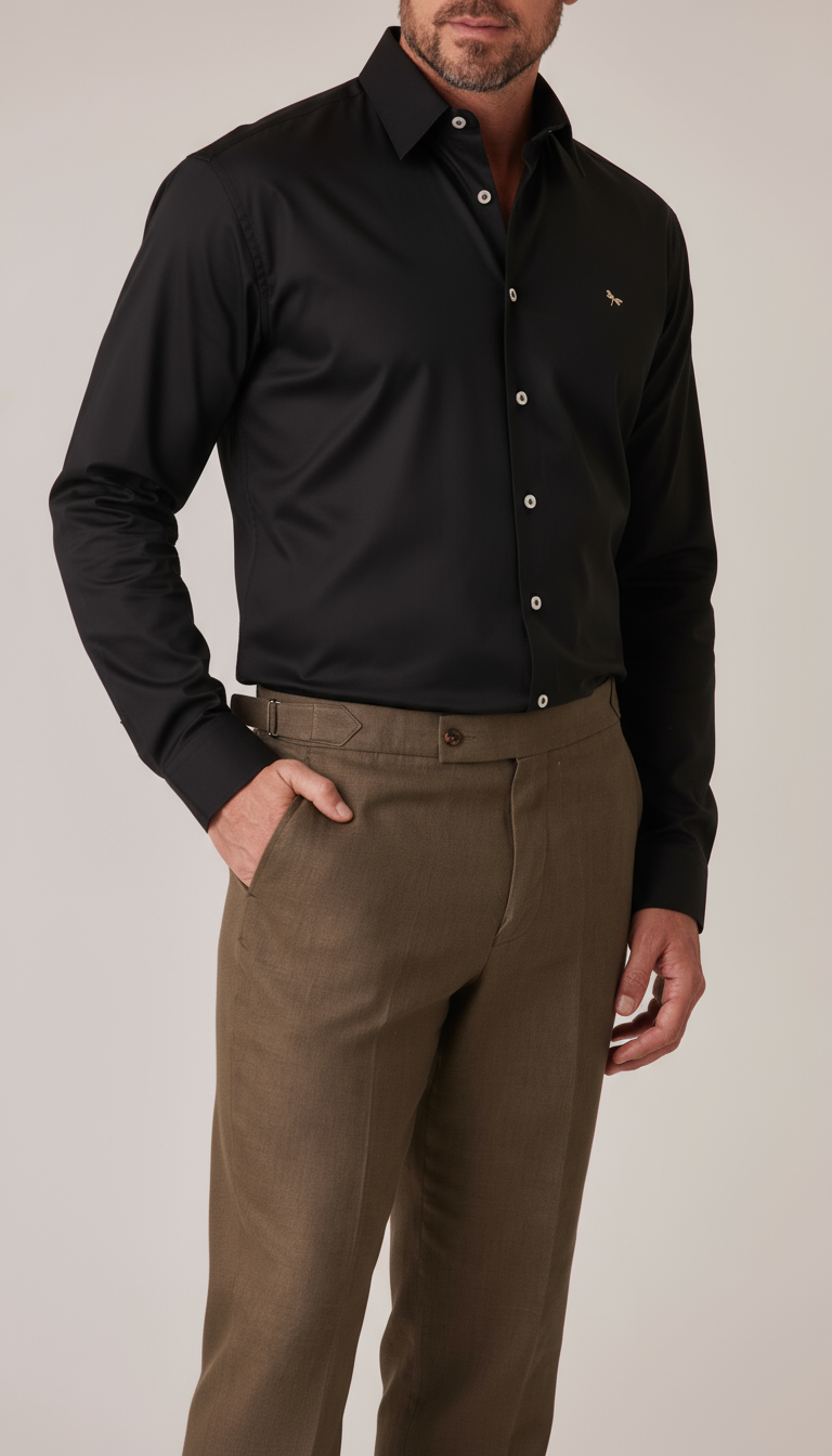 CAMISA DE ALGODON NEGRO/LIB OCRE